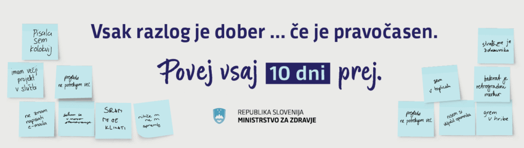 plakat, napis: povej vsaj 10 dni prej, da te ne bo na pregled